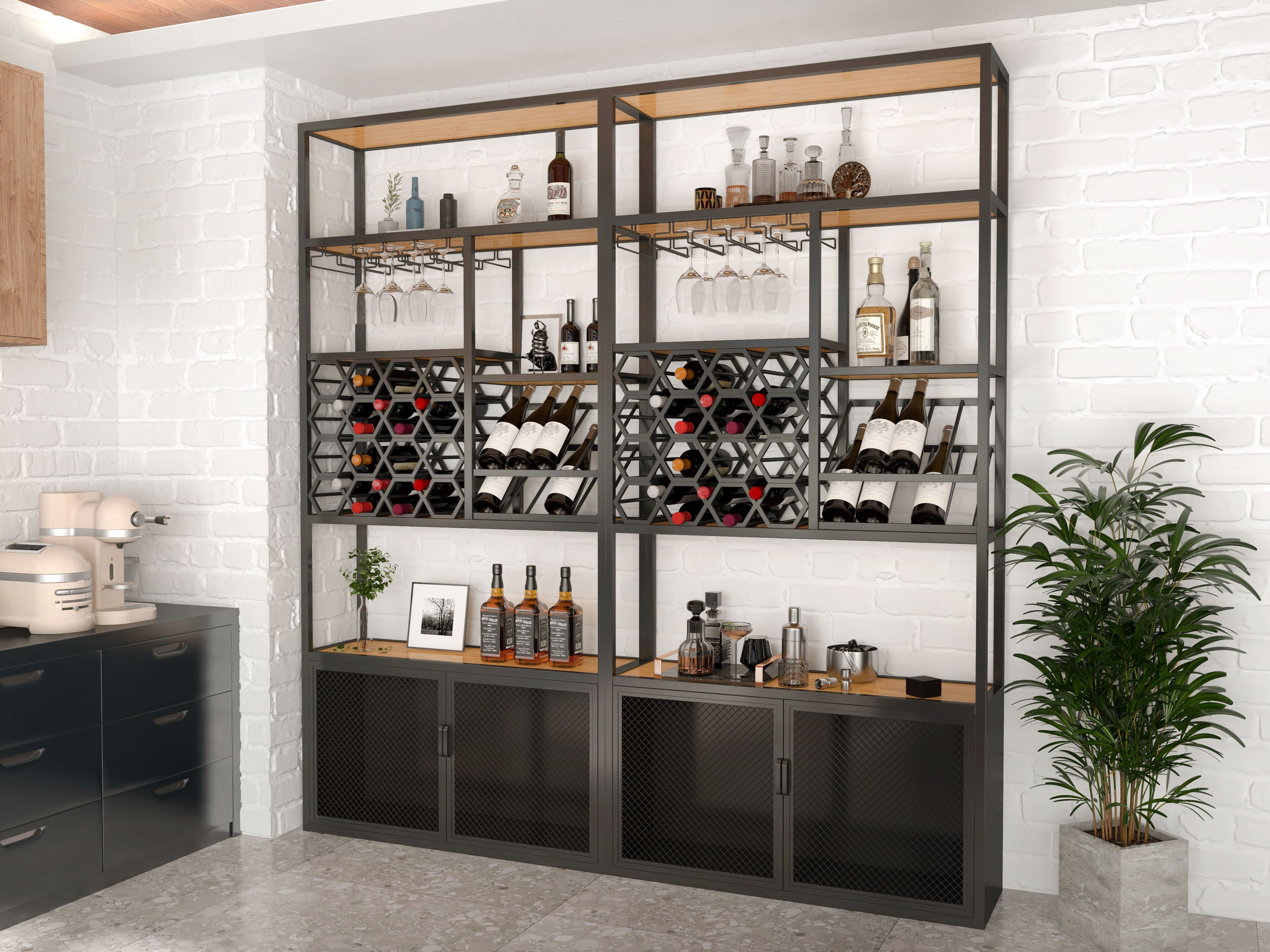 HMR - Industrial Standing Glass Wine Rack in Left Side