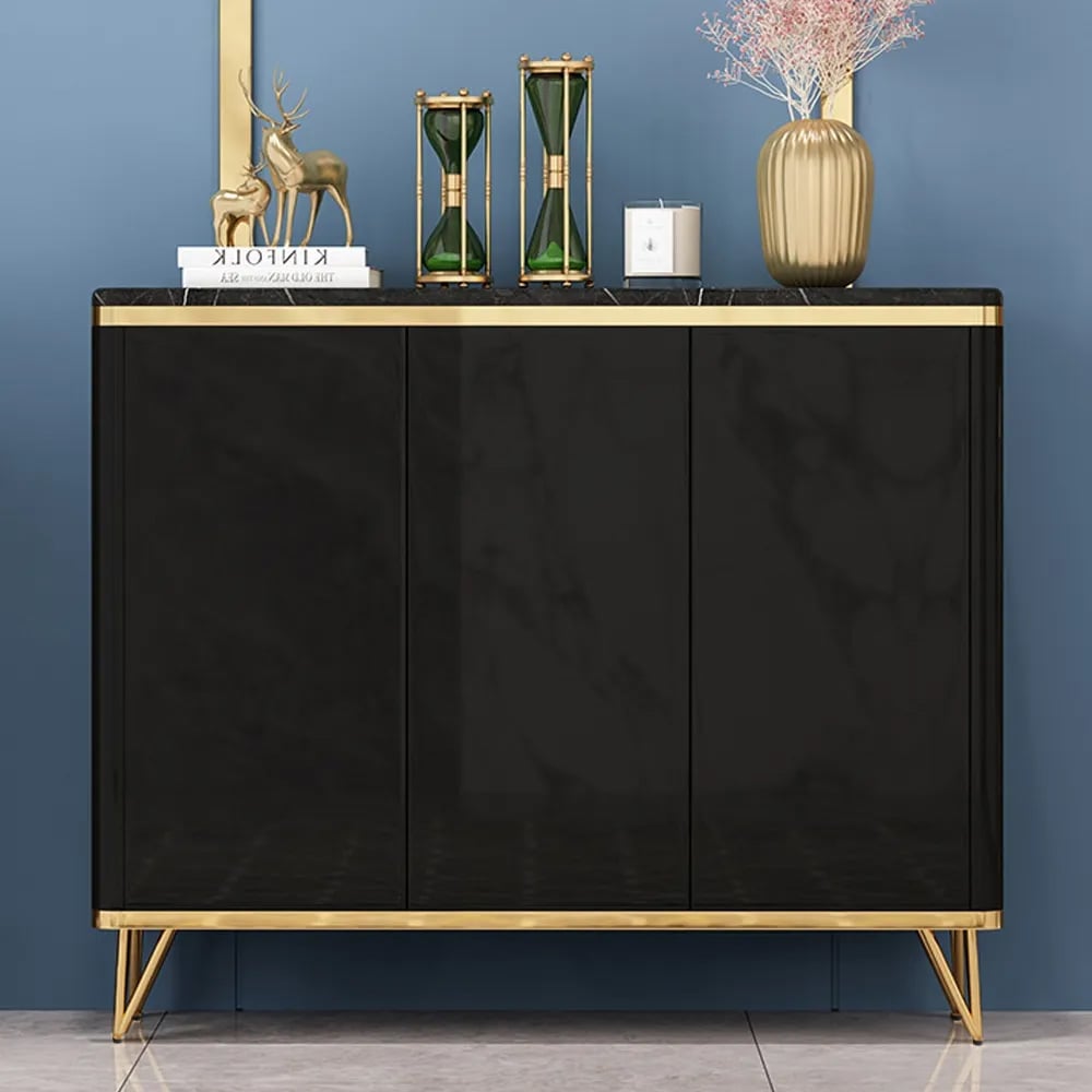 HMR - Modern Shoe Storage Cabinet with 3 Doors and 8 Shelves (for 20 Pairs) in Gold