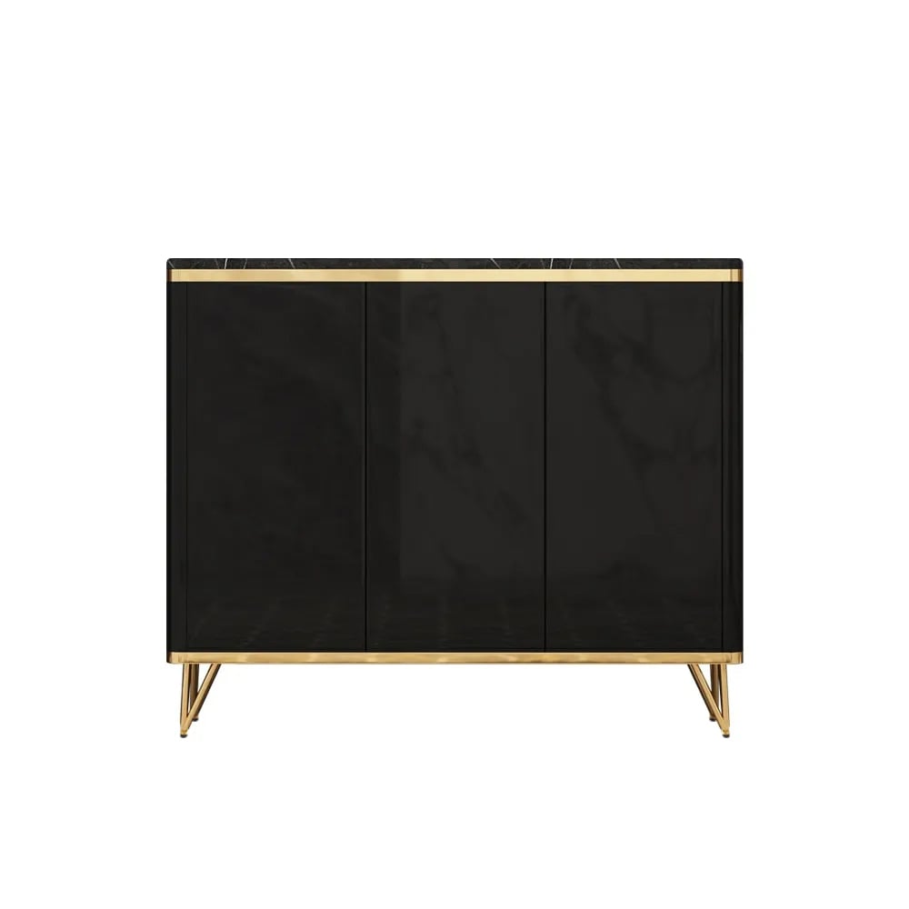 HMR - Modern Shoe Storage Cabinet with 3 Doors and 8 Shelves (for 20 Pairs) in Gold