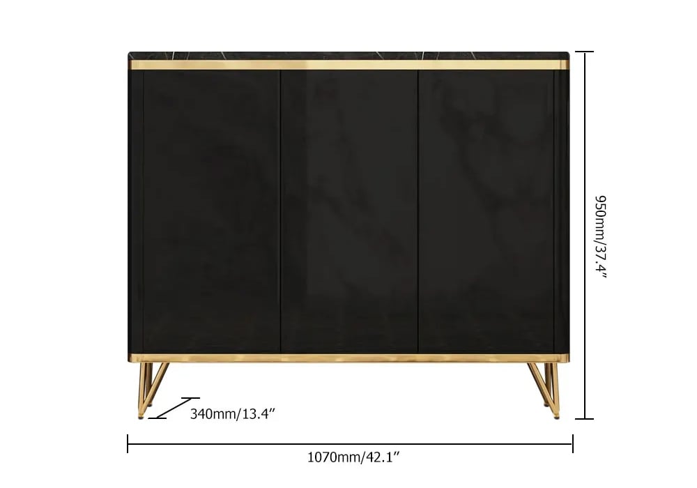 HMR - Modern Shoe Storage Cabinet with 3 Doors and 8 Shelves (for 20 Pairs) in Gold