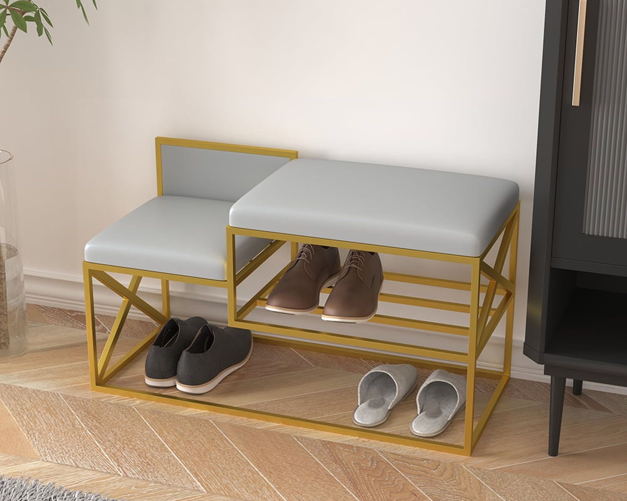 HMR Modern Bench with PU Leather Upholstered - Gray