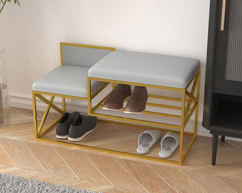 HMR Modern Bench with PU Leather Upholstered - Gray