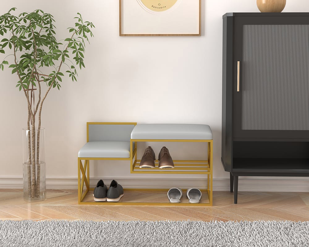 HMR Modern Bench with PU Leather Upholstered - Gray