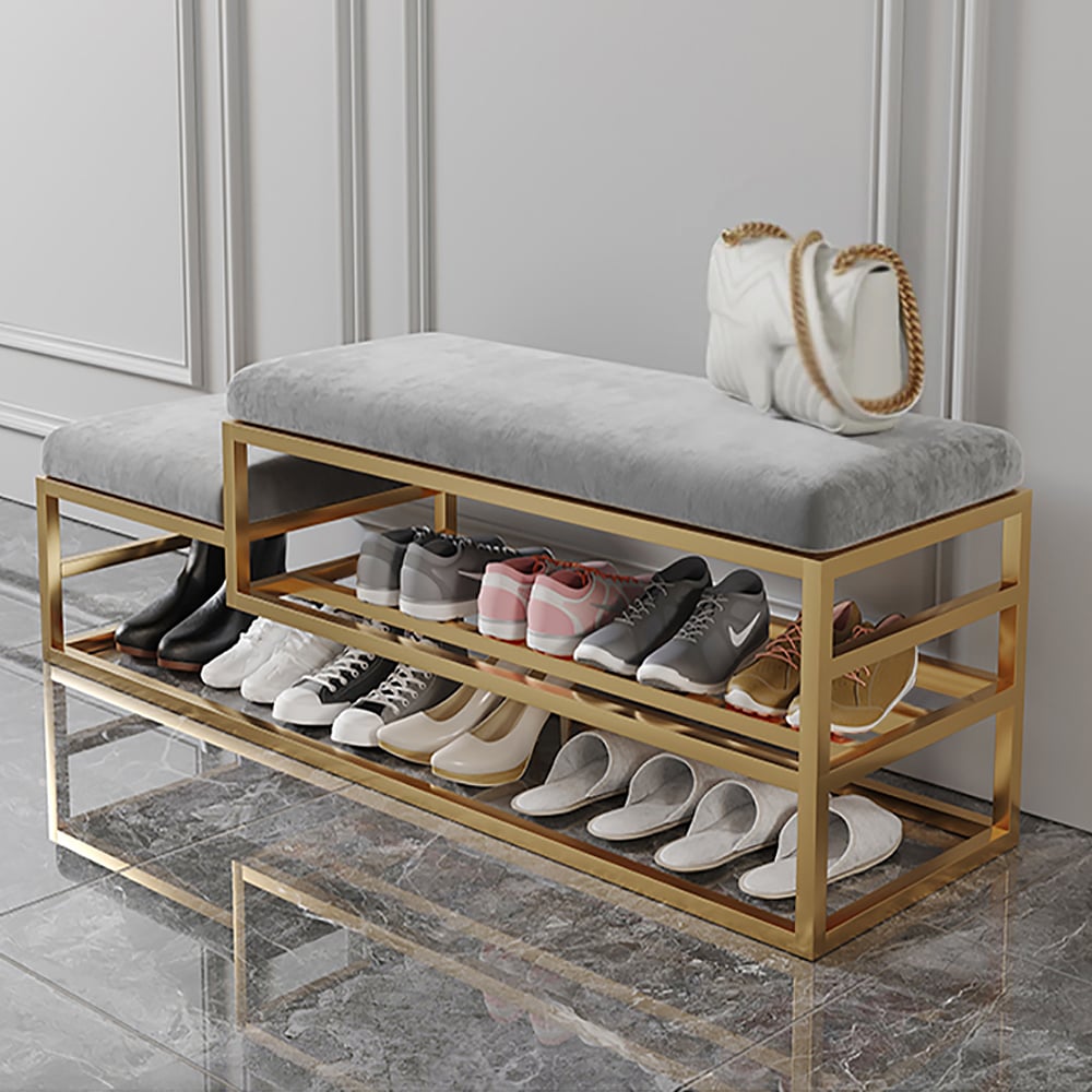 HMR - Modern Velvet Upholstered Bench in Gray