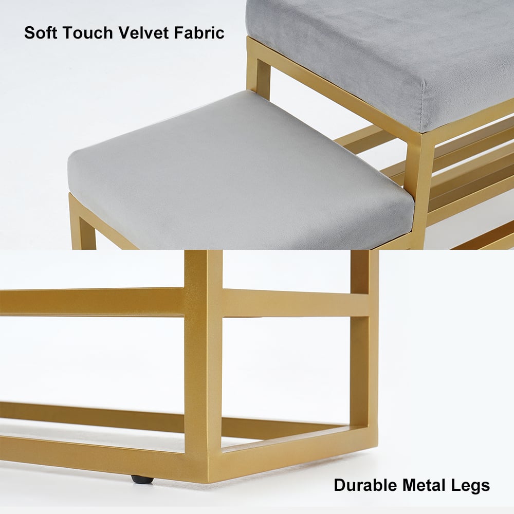 HMR - Modern Velvet Upholstered Bench in Gray