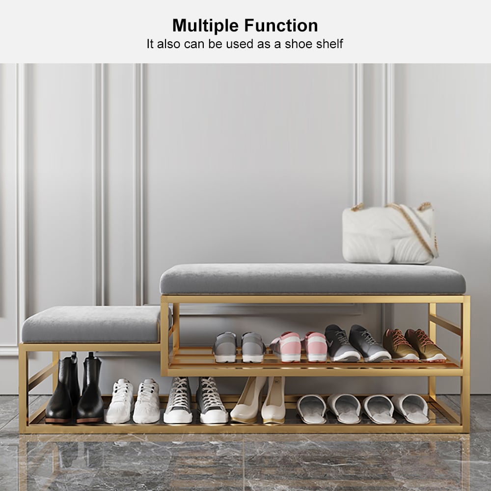 HMR - Modern Velvet Upholstered Bench in Gray