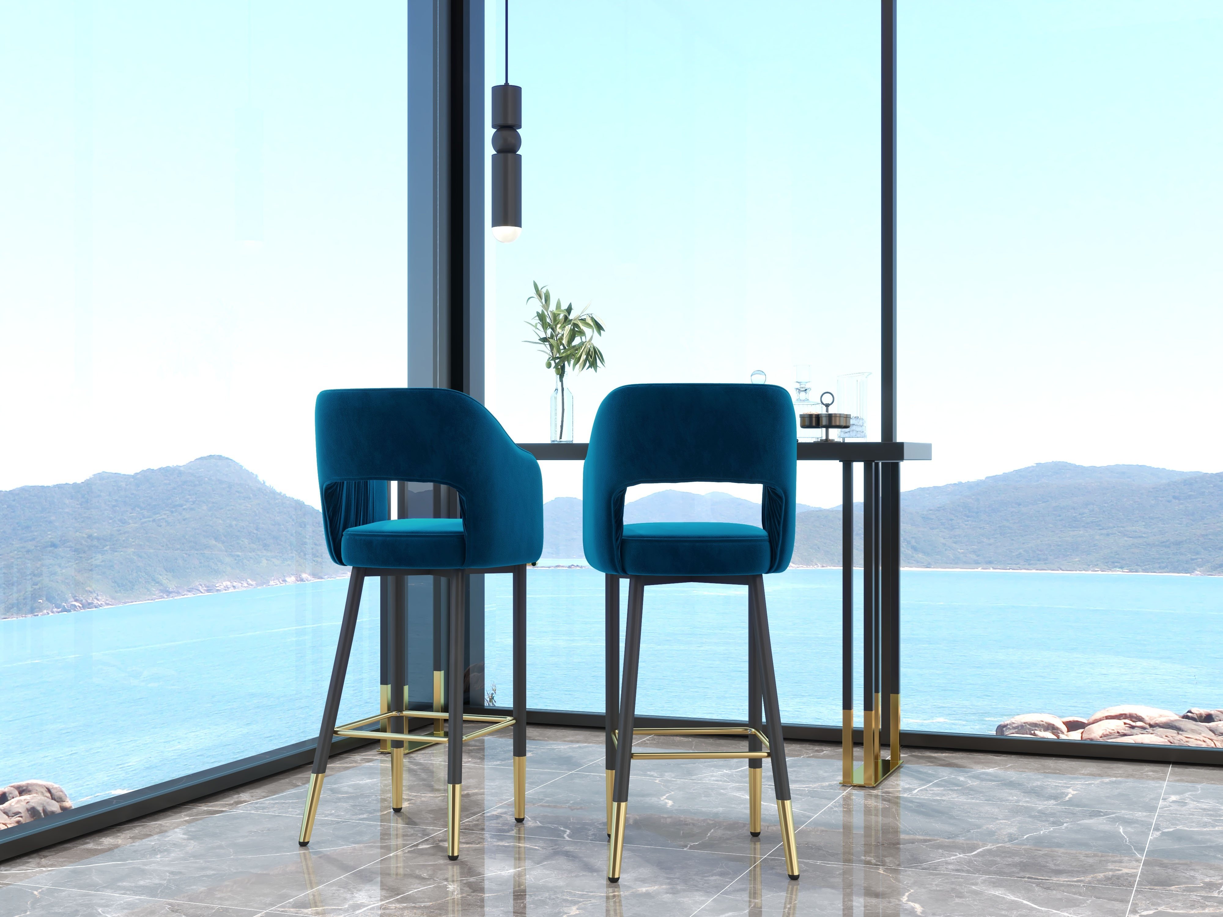 HMR Hover Modern 63" Rectangle Bar Table - Gold