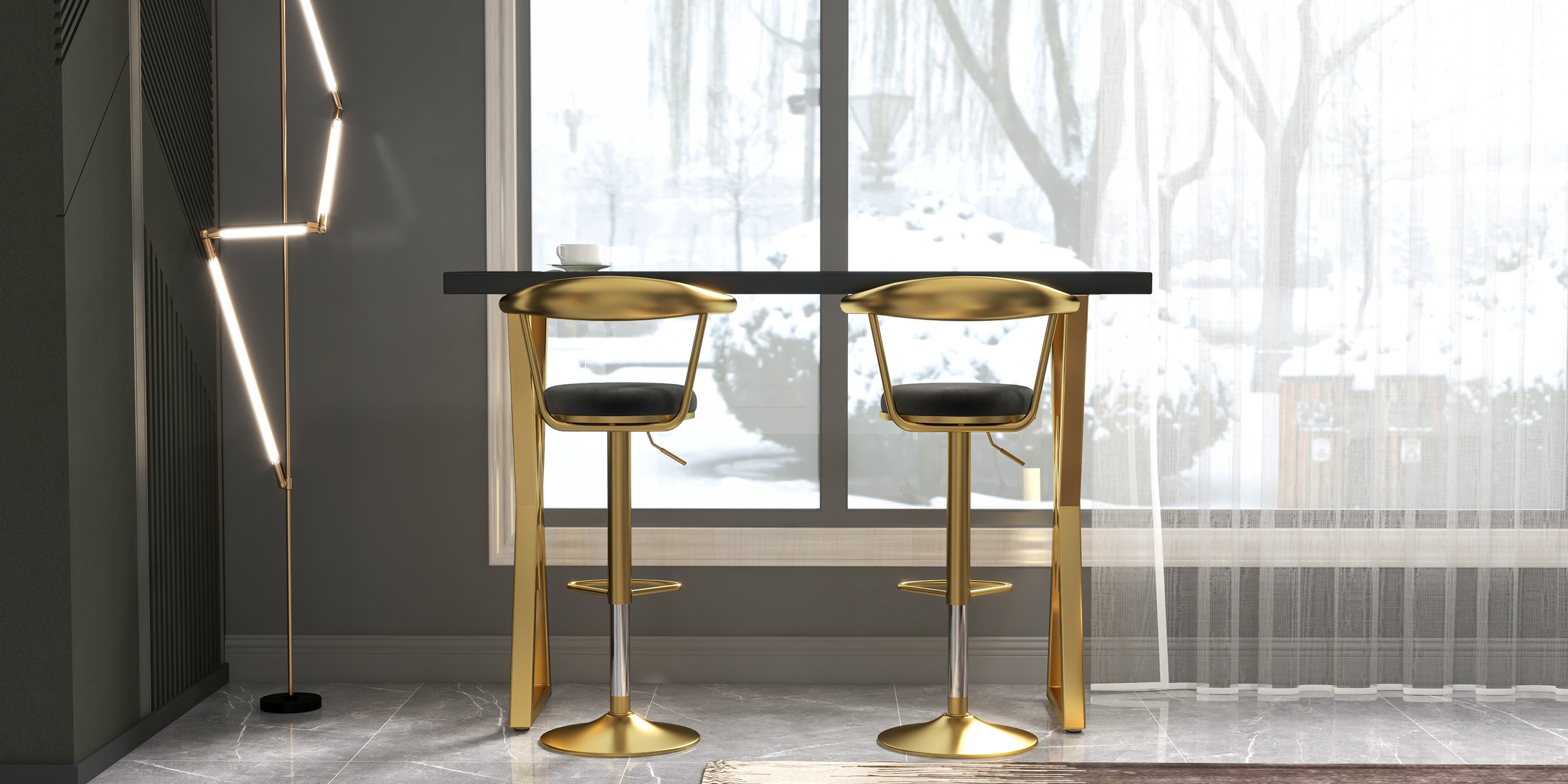 HMR Modern 63" Rectangular Dining Table for Breakfast Nook - Black