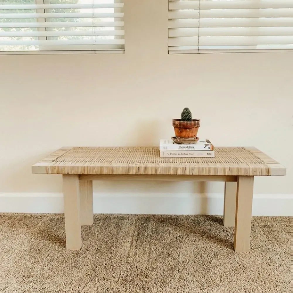 HMR - Farmhouse Woven Rattan Entryway Bench in Natural