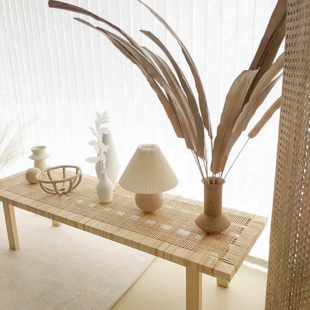 HMR - Farmhouse Woven Rattan Entryway Bench in Natural