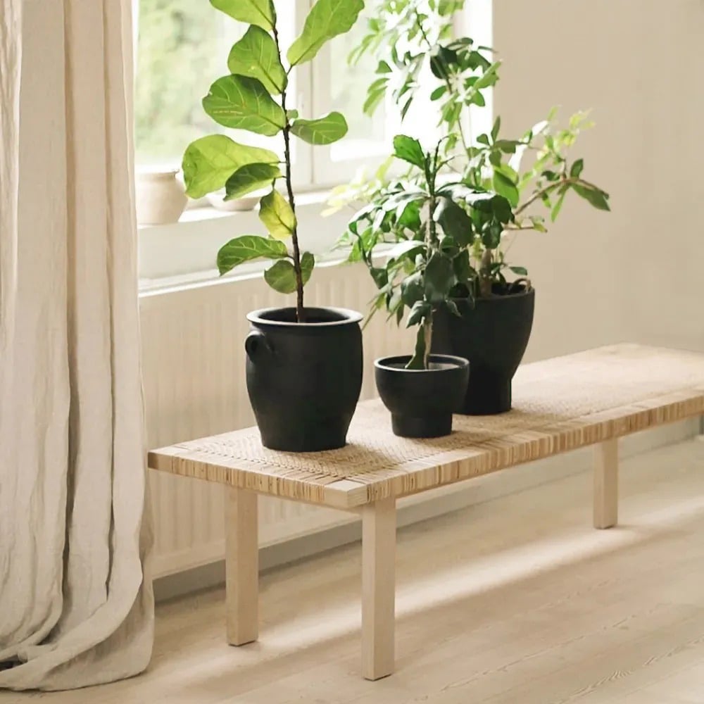 HMR - Farmhouse Woven Rattan Entryway Bench in Natural