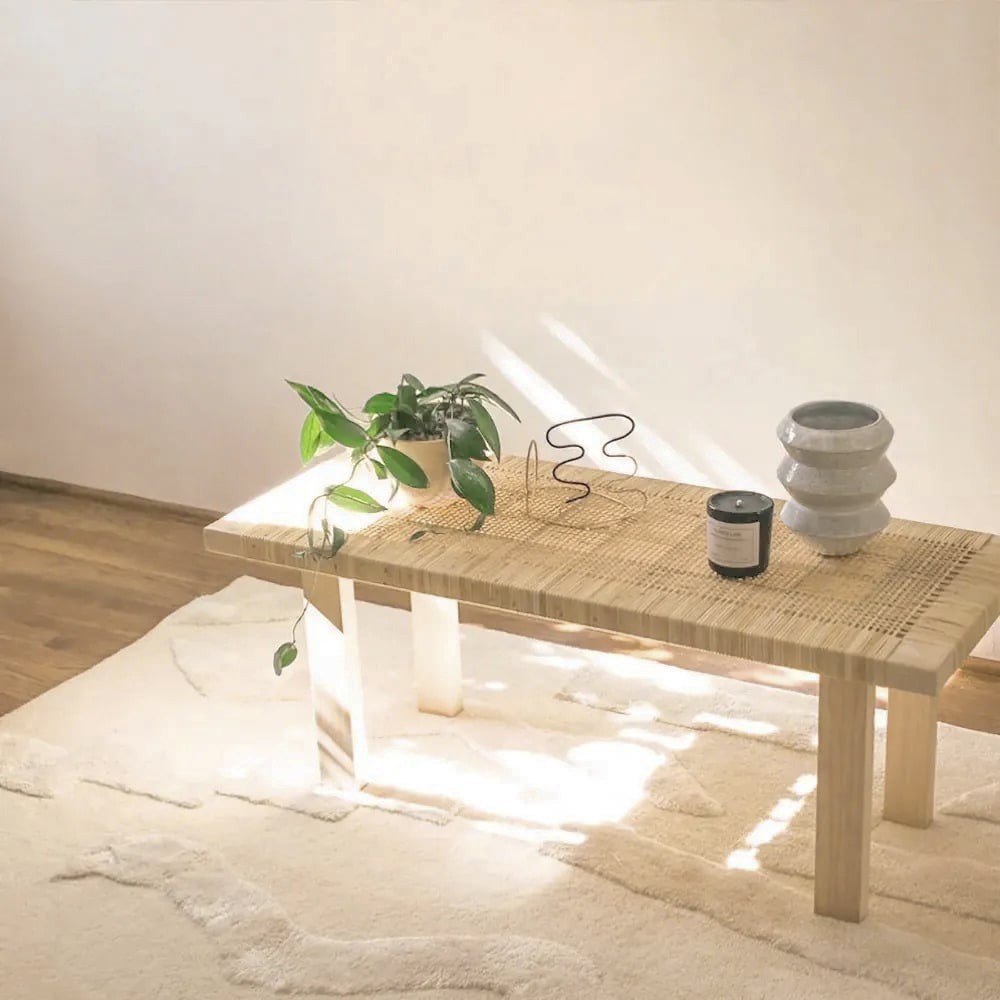 HMR - Farmhouse Woven Rattan Entryway Bench in Natural
