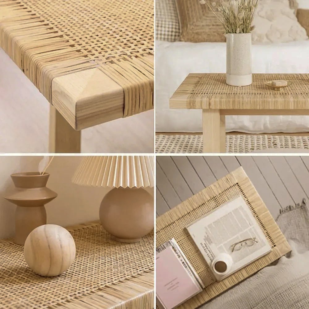 HMR - Farmhouse Woven Rattan Entryway Bench in Natural