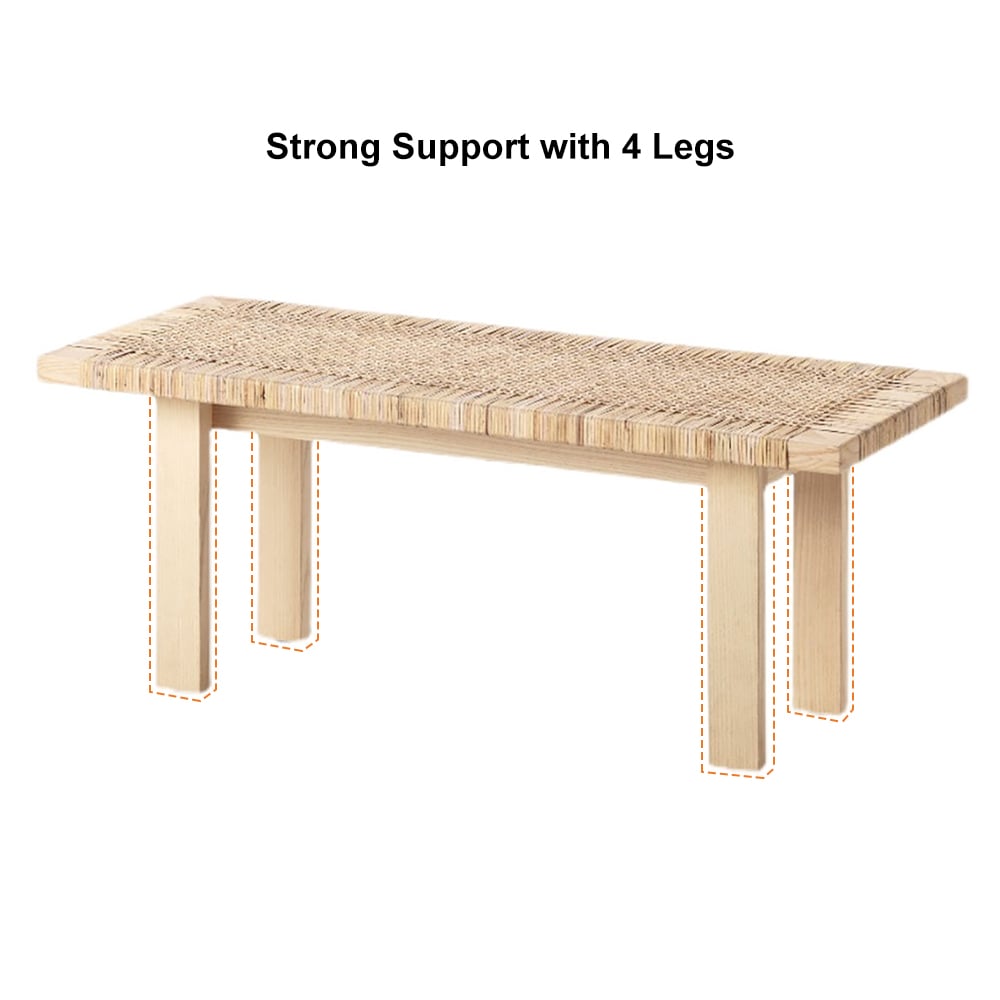HMR - Farmhouse Woven Rattan Entryway Bench in Natural