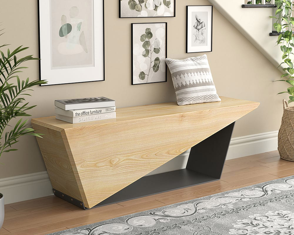 HMR - Rustic 3-Person 47" Bench with Metal Base