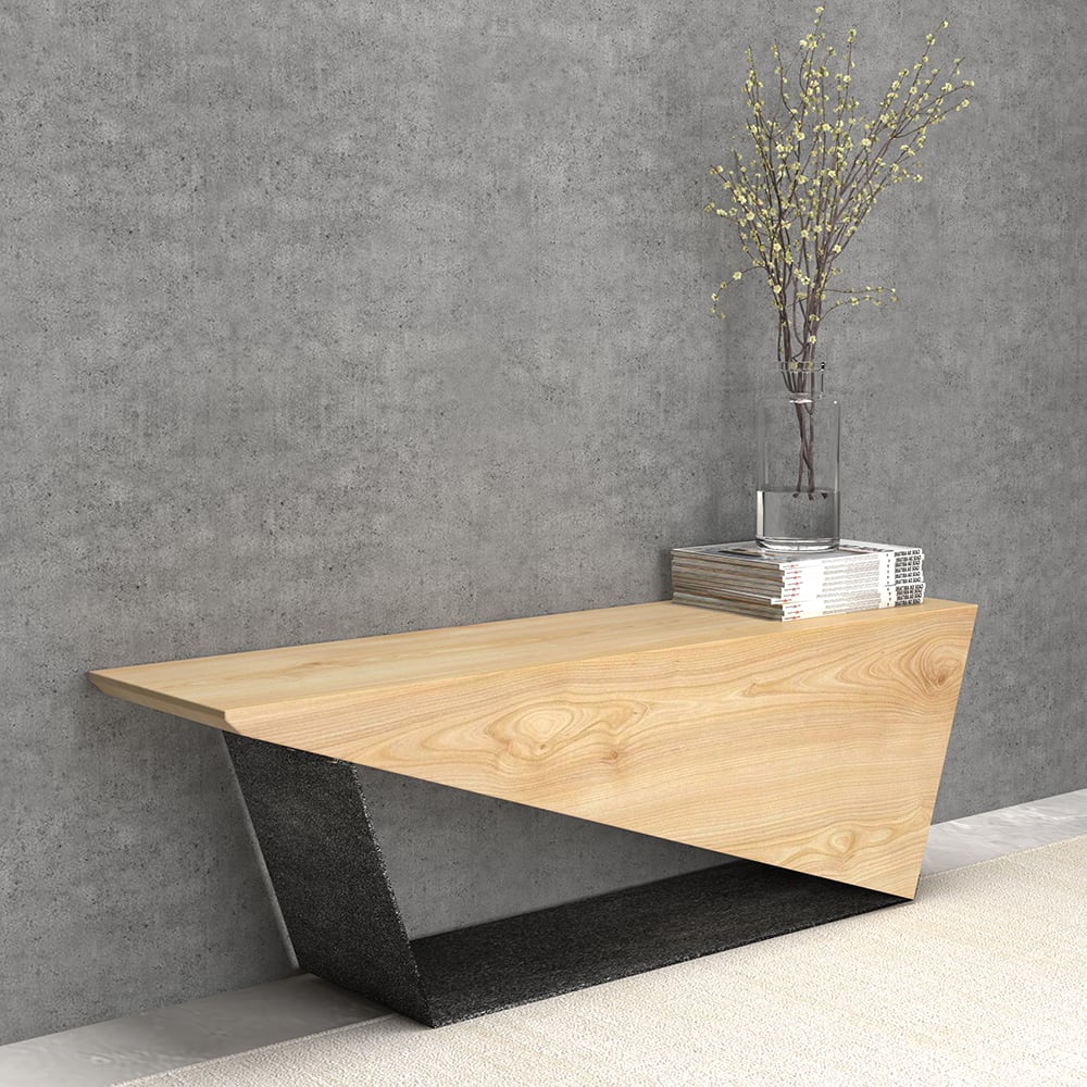 HMR Rustic 3-Person 47" Bench with Metal Base - Natural