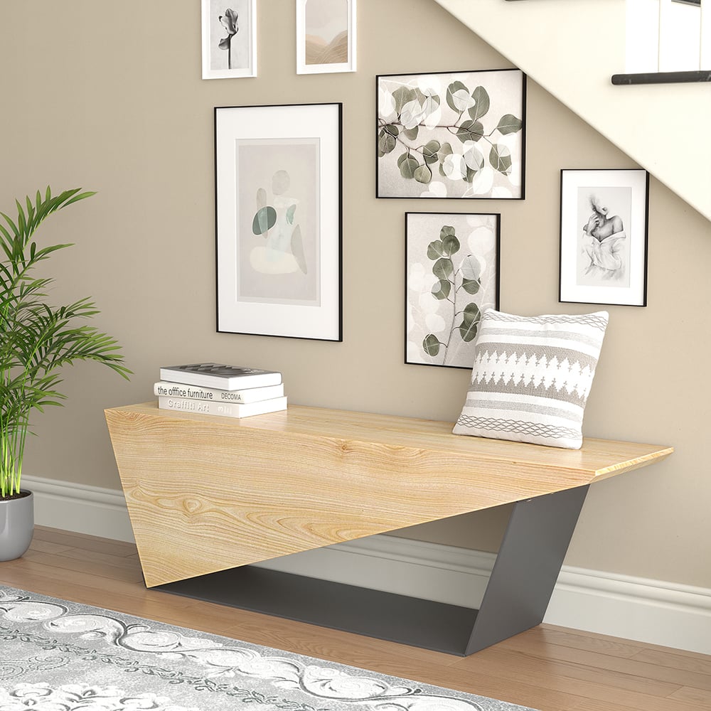 HMR Rustic 3-Person 47" Bench with Metal Base - Natural