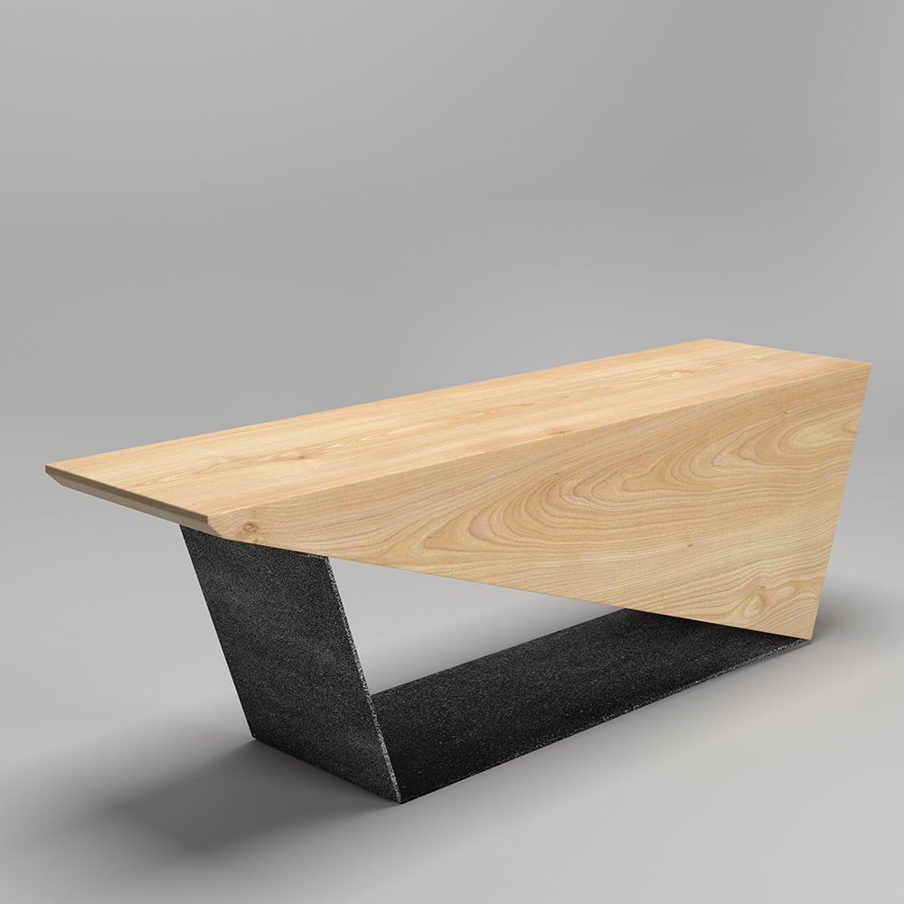 HMR Rustic 3-Person 47" Bench with Metal Base - Natural