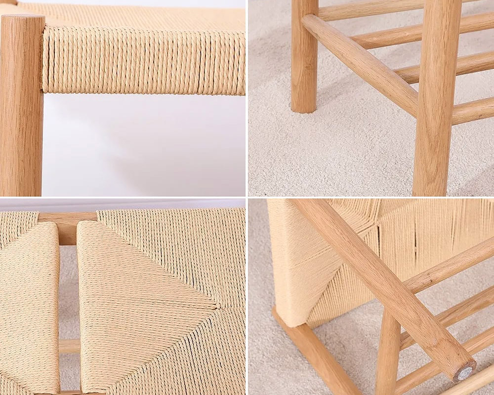 HMR - Modern Rattan Dining Room Bench with Wood Legs in Natural