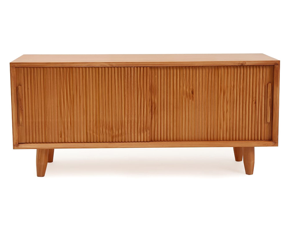 HMR 39.4" Modern Wooden Storage Bench with Storage Sliding Doors Shelf Pine Wood - Natural