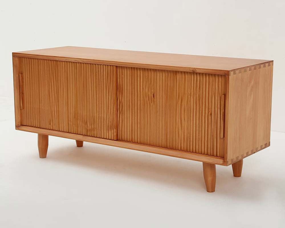 HMR 39.4" Modern Wooden Storage Bench with Storage Sliding Doors Shelf Pine Wood - Natural