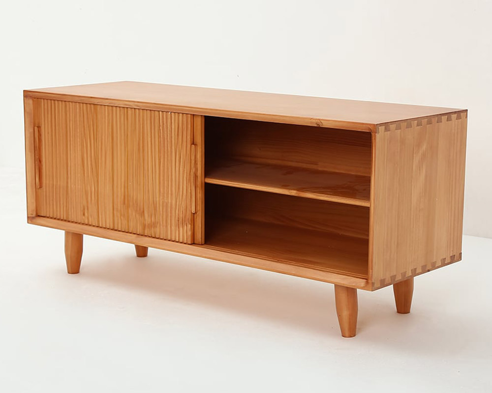HMR 39.4" Modern Wooden Storage Bench with Storage Sliding Doors Shelf Pine Wood - Natural