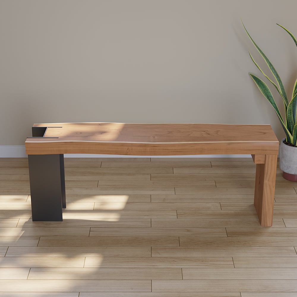 HMR - Retro Bench Entryway Bench with Metal Legs in Natural