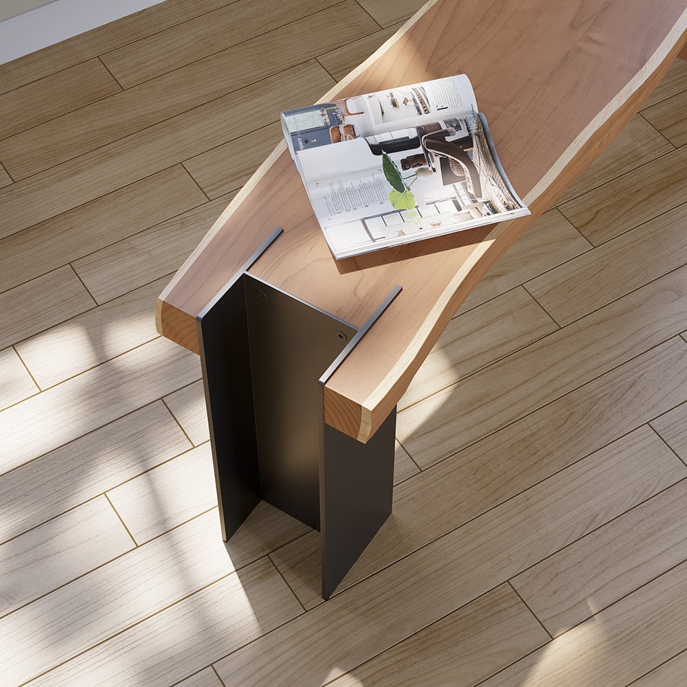 HMR - Retro Bench Entryway Bench with Metal Legs in Natural