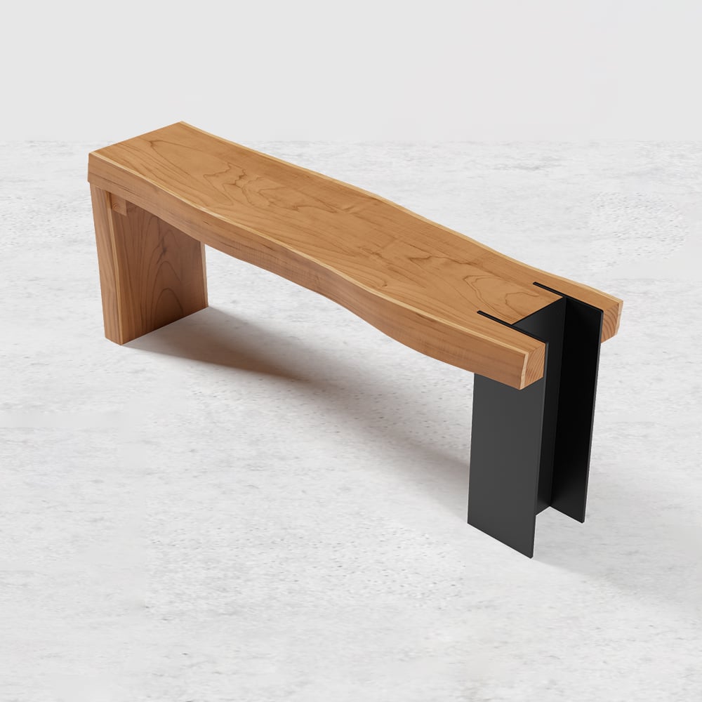 HMR - Retro Bench Entryway Bench with Metal Legs in Natural