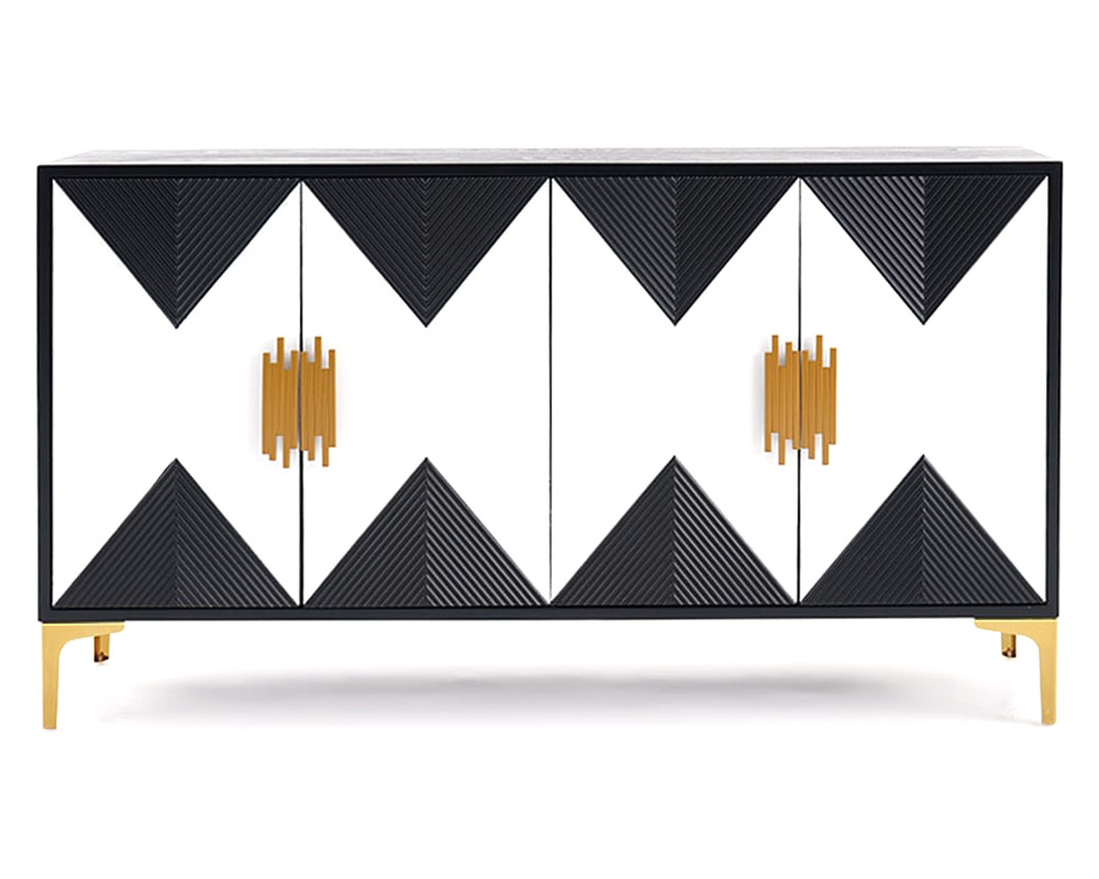 HMR Wovuna Series Sideboard Buffet with 4 Doors & 6 Shelves - White/Black, Large