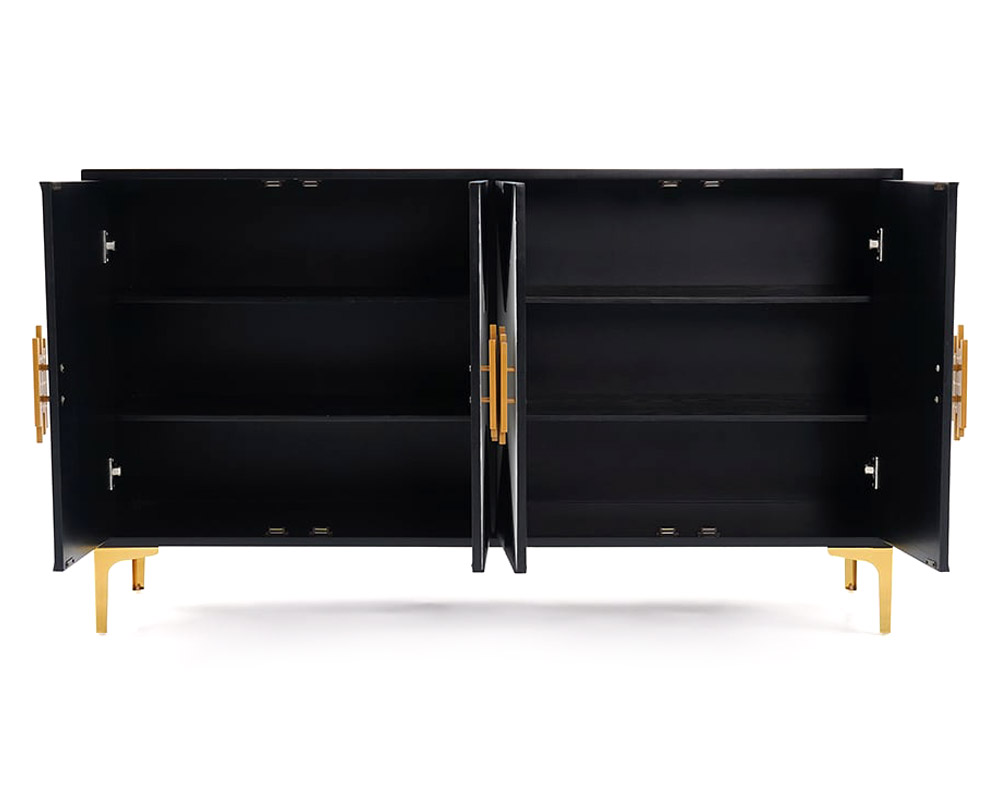 HMR Wovuna Series Sideboard Buffet with 4 Doors & 6 Shelves - White/Black, Large
