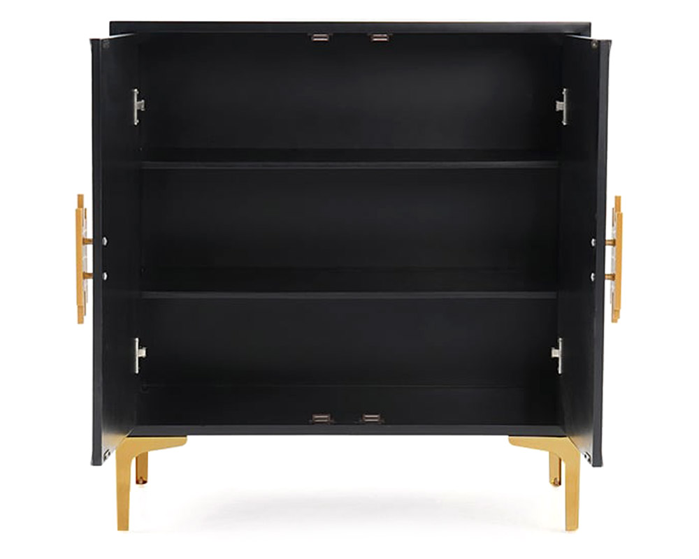 HMR Wovuna Series Sideboard Buffet with 2 Doors & 3 Shelves - White/Black, Small
