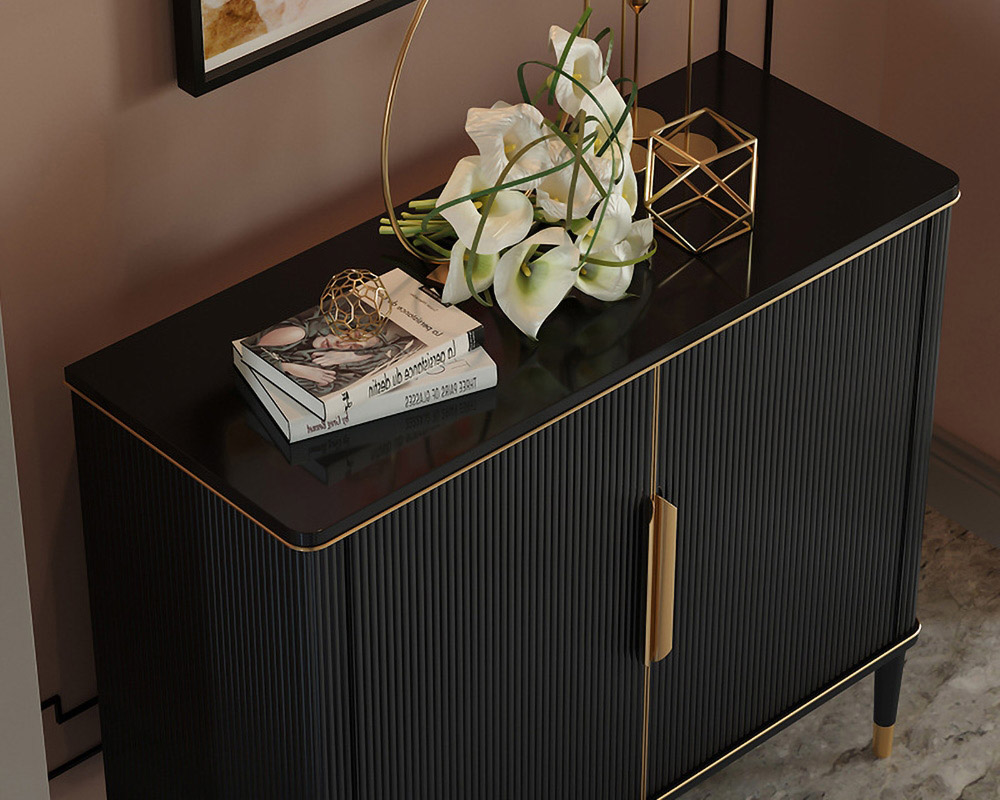 HMR - Modern Entryway Accent Cabinet with 2 Doors 2 Shelves 43.3" in Black