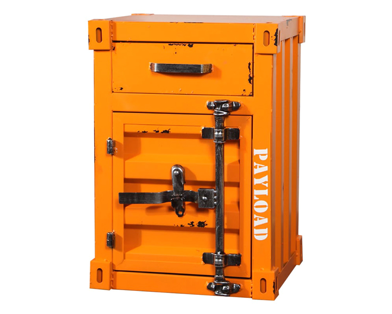 HMR Ctainer Industrial Nightstand Retro Bedside Storage Cabinet with Door & Drawer - Orange