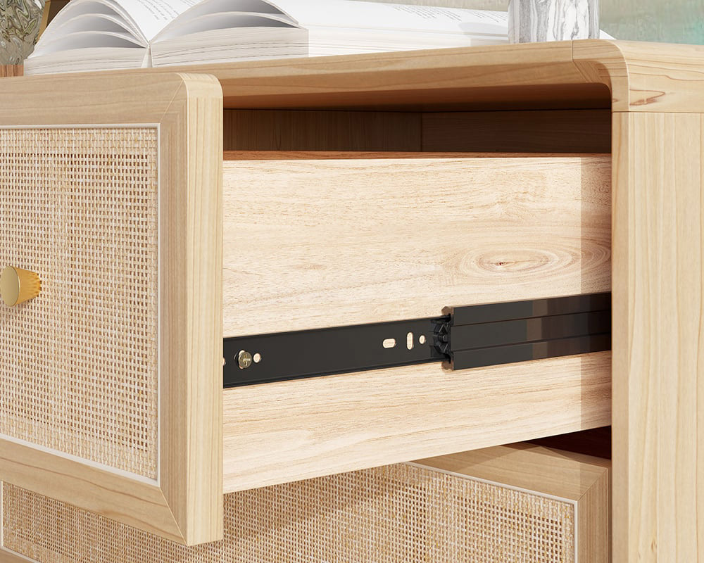 HMR - Dresser with 6 Drawers Rattan Woven in 53"W, Natural, Gold