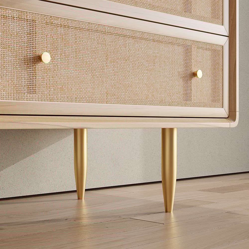 HMR - Dresser with 6 Drawers Rattan Woven in 53"W, Natural, Gold
