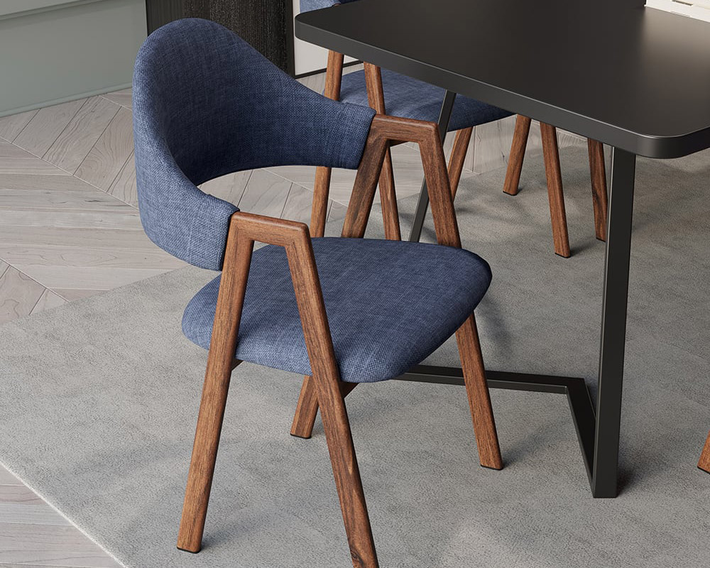 HMR Modern Dining Chairs with Linen Upholstery - Blue, 2-Pieces
