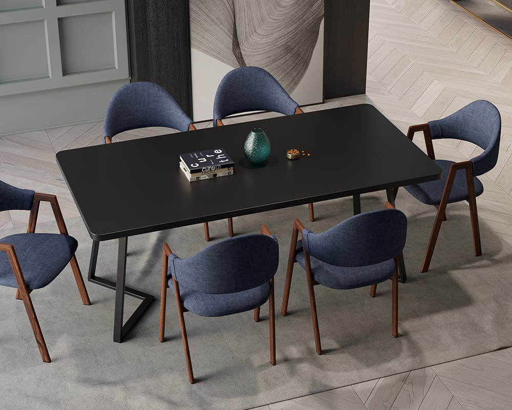 HMR Modern Dining Chairs with Linen Upholstery - Blue, 2-Pieces