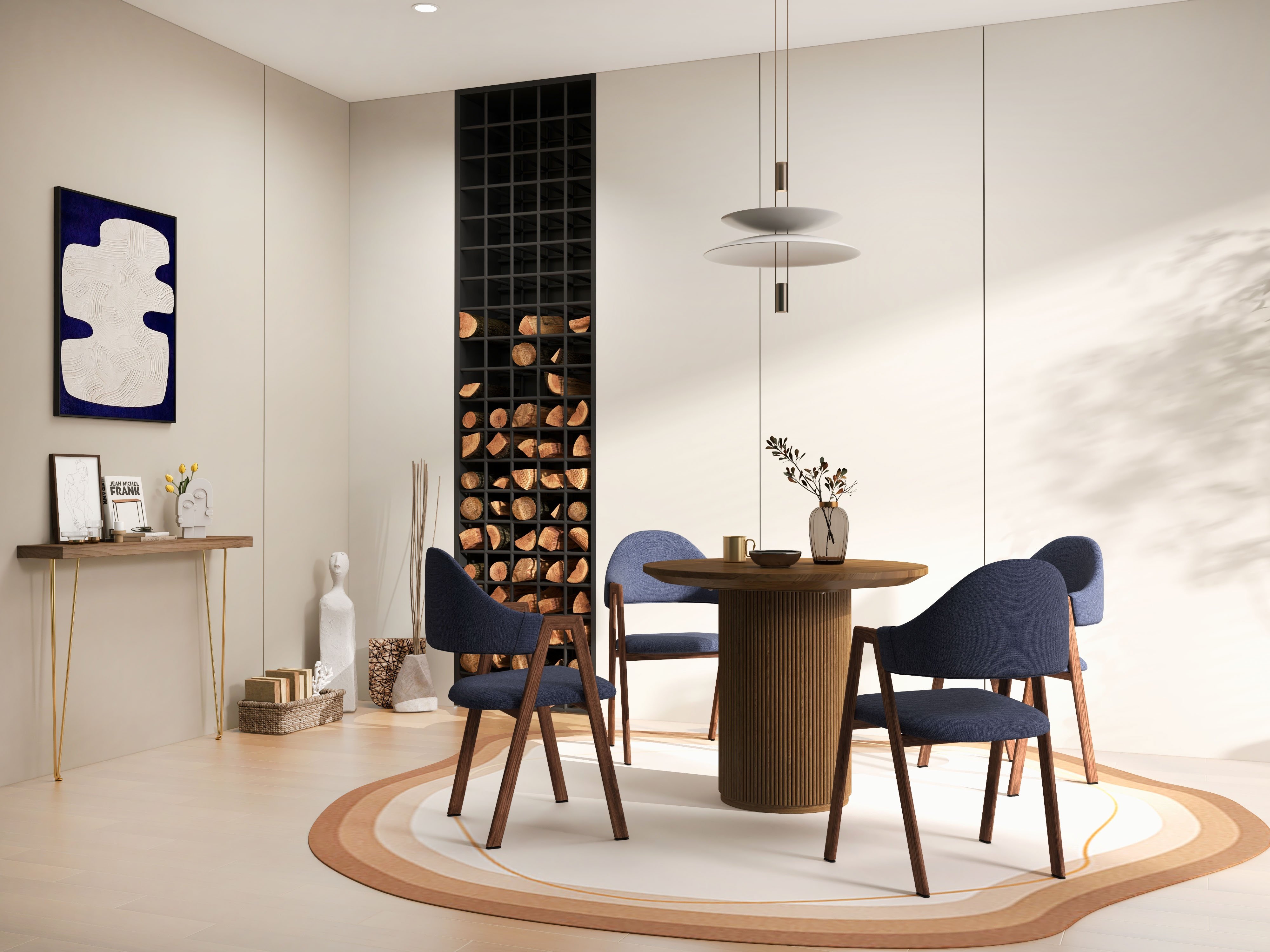 HMR Modern Dining Chairs with Linen Upholstery - Blue, 2-Pieces