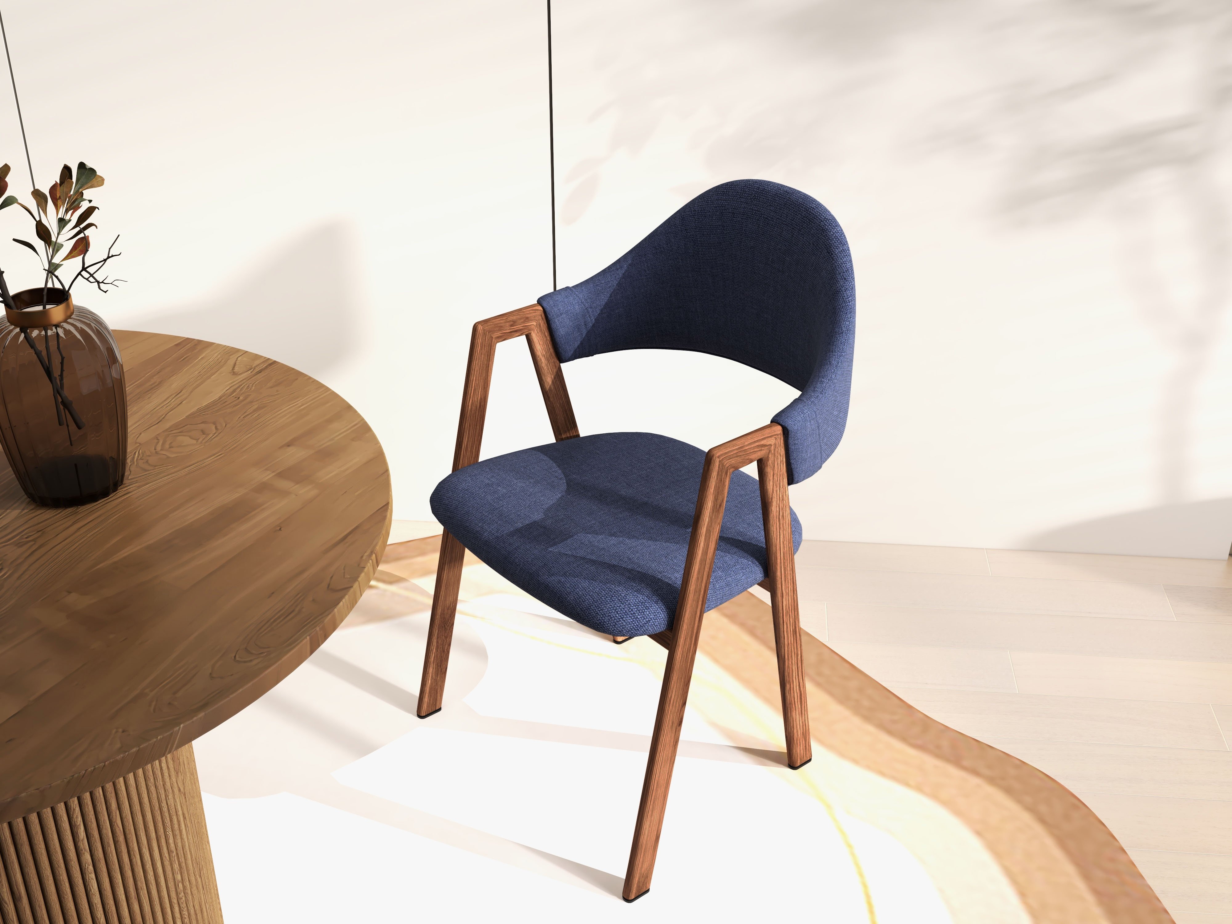 HMR Modern Dining Chairs with Linen Upholstery - Blue, 2-Pieces