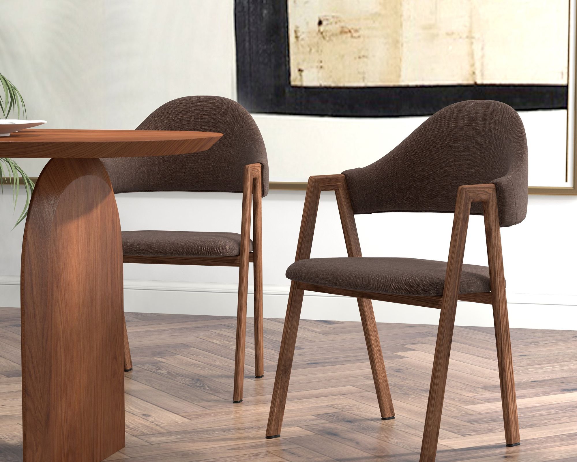 HMR Modern Dining Chairs with Linen Upholstery - Brown, 2-Pieces