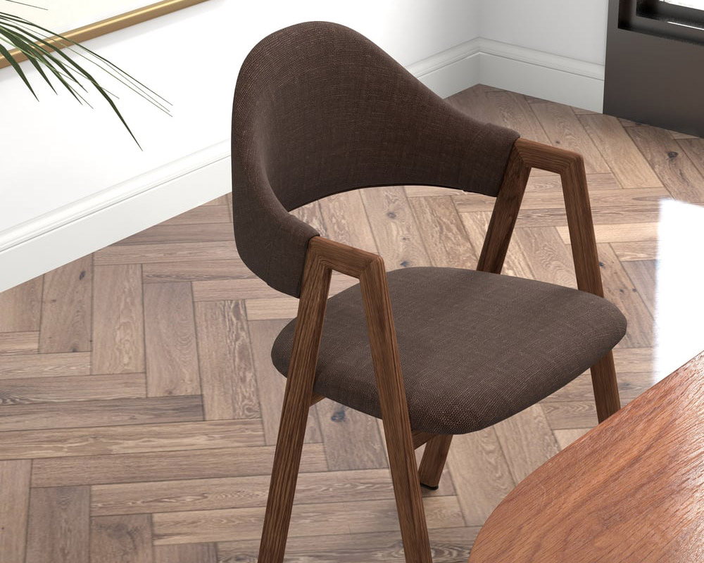 HMR Modern Dining Chairs with Linen Upholstery - Brown, 2-Pieces