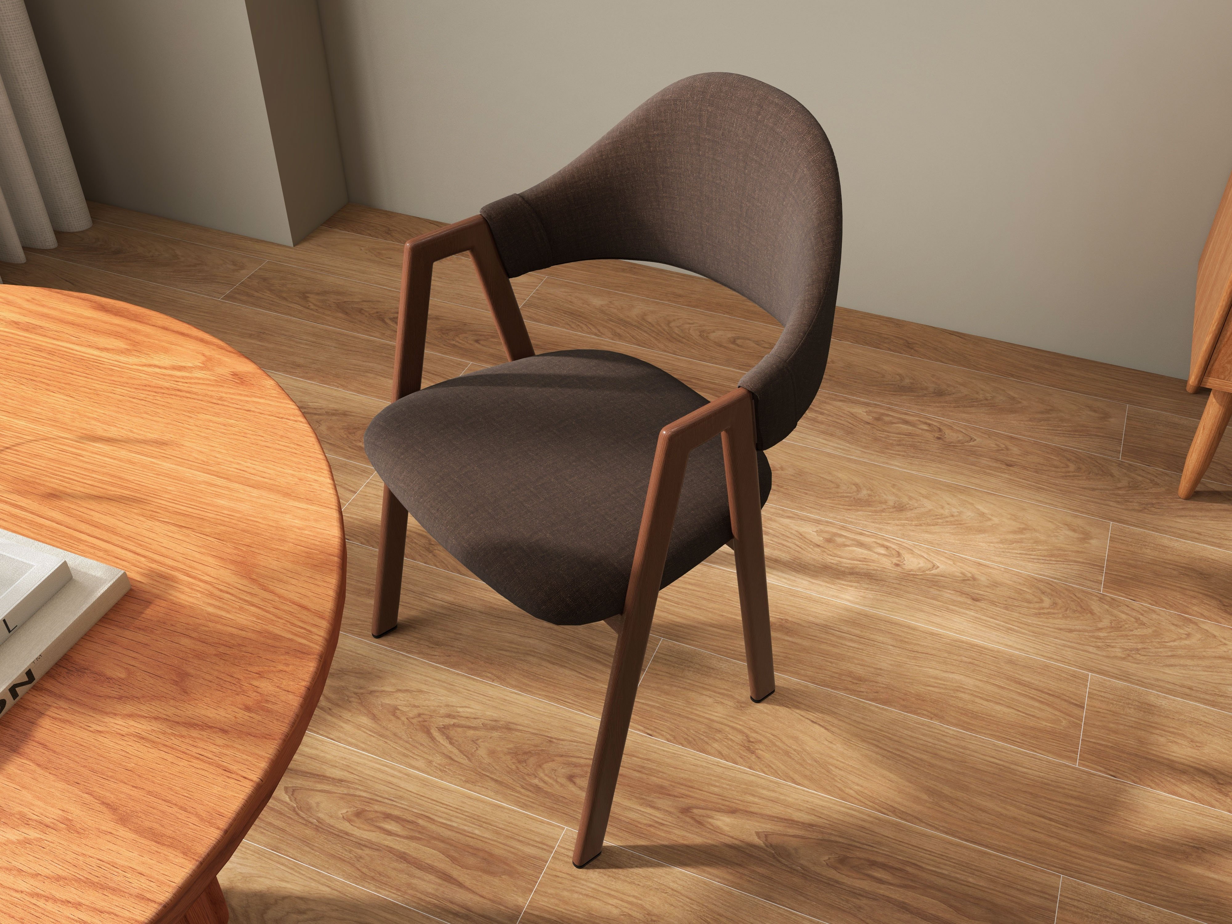 HMR Modern Dining Chairs with Linen Upholstery - Brown, 2-Pieces