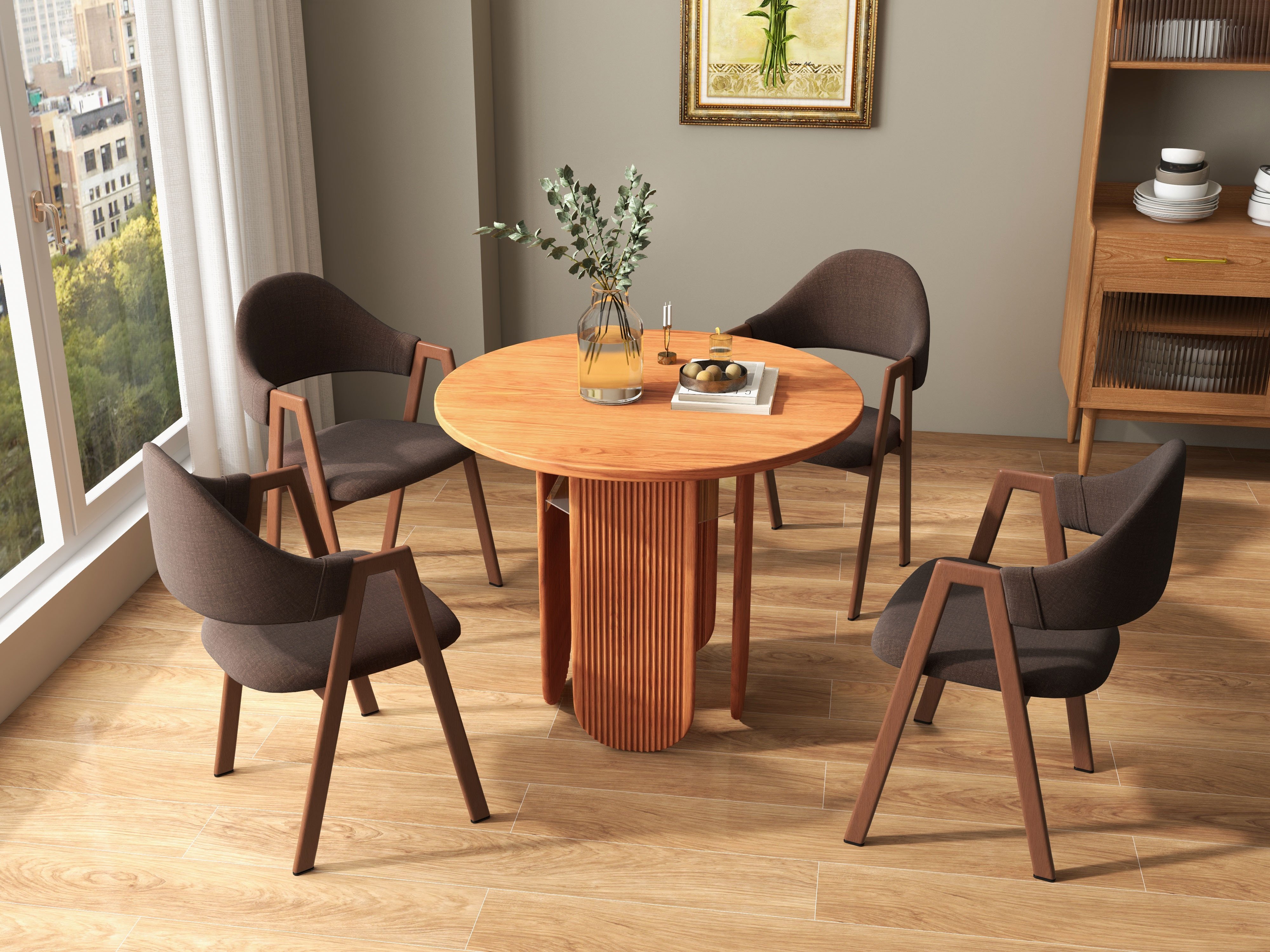 HMR Modern Dining Chairs with Linen Upholstery - Brown, 2-Pieces