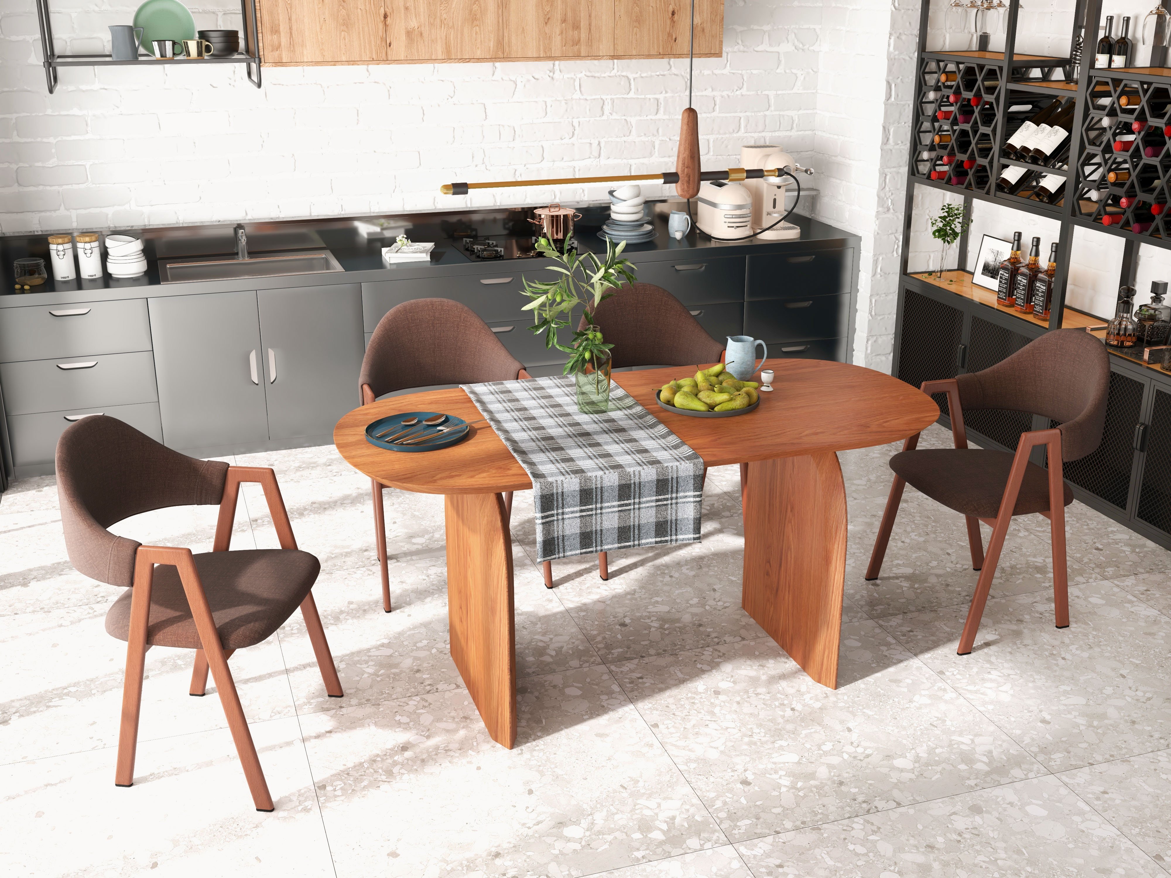 HMR Modern Dining Chairs with Linen Upholstery - Brown, 2-Pieces