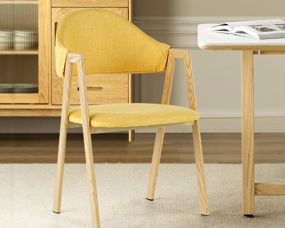 HMR Modern Dining Chairs with Linen Upholstery - Yellow, 2-Pieces
