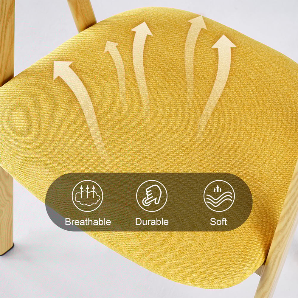 HMR Modern Dining Chairs with Linen Upholstery - Yellow, 2-Pieces