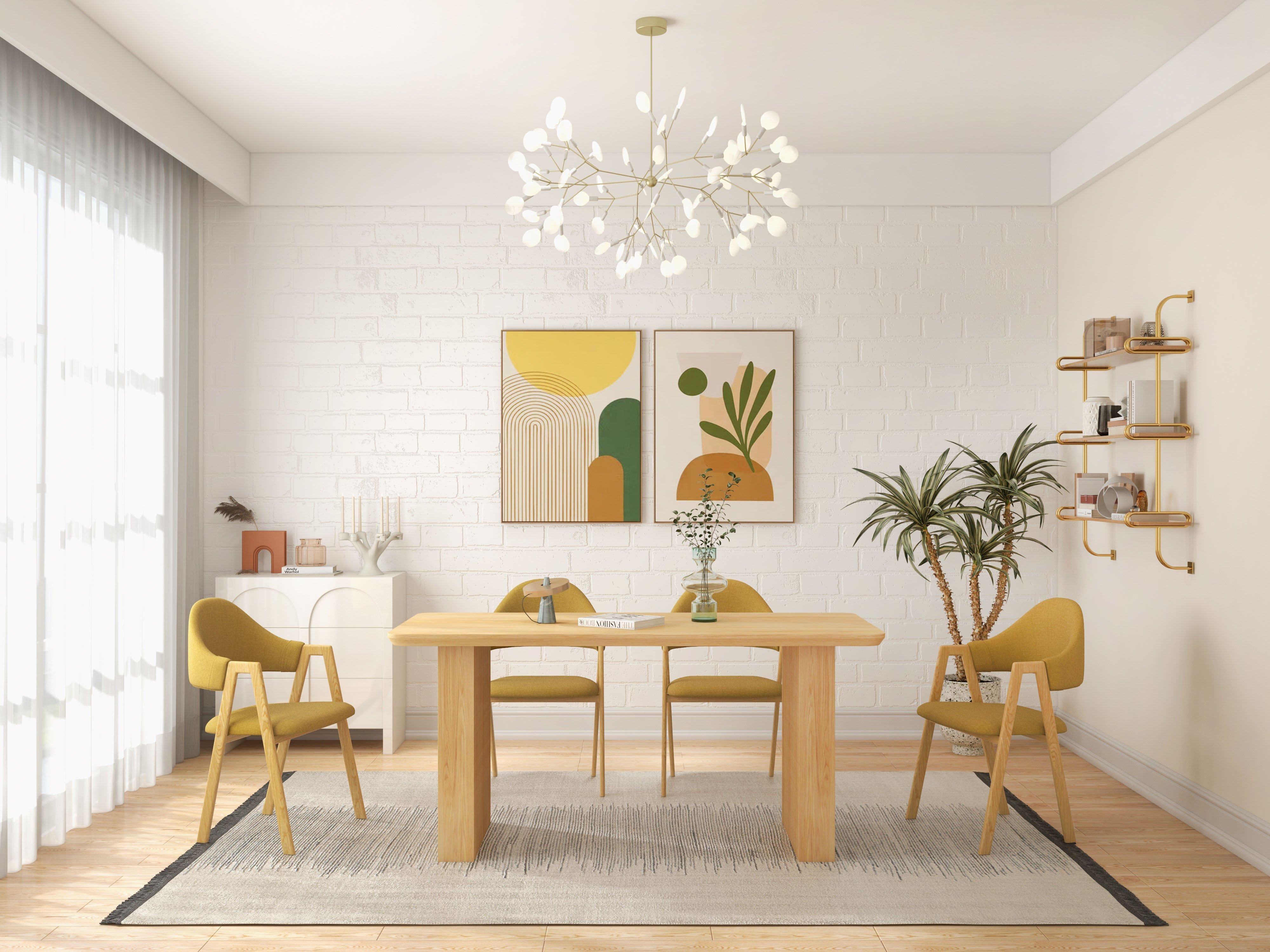 HMR Modern Dining Chairs with Linen Upholstery - Yellow, 2-Pieces