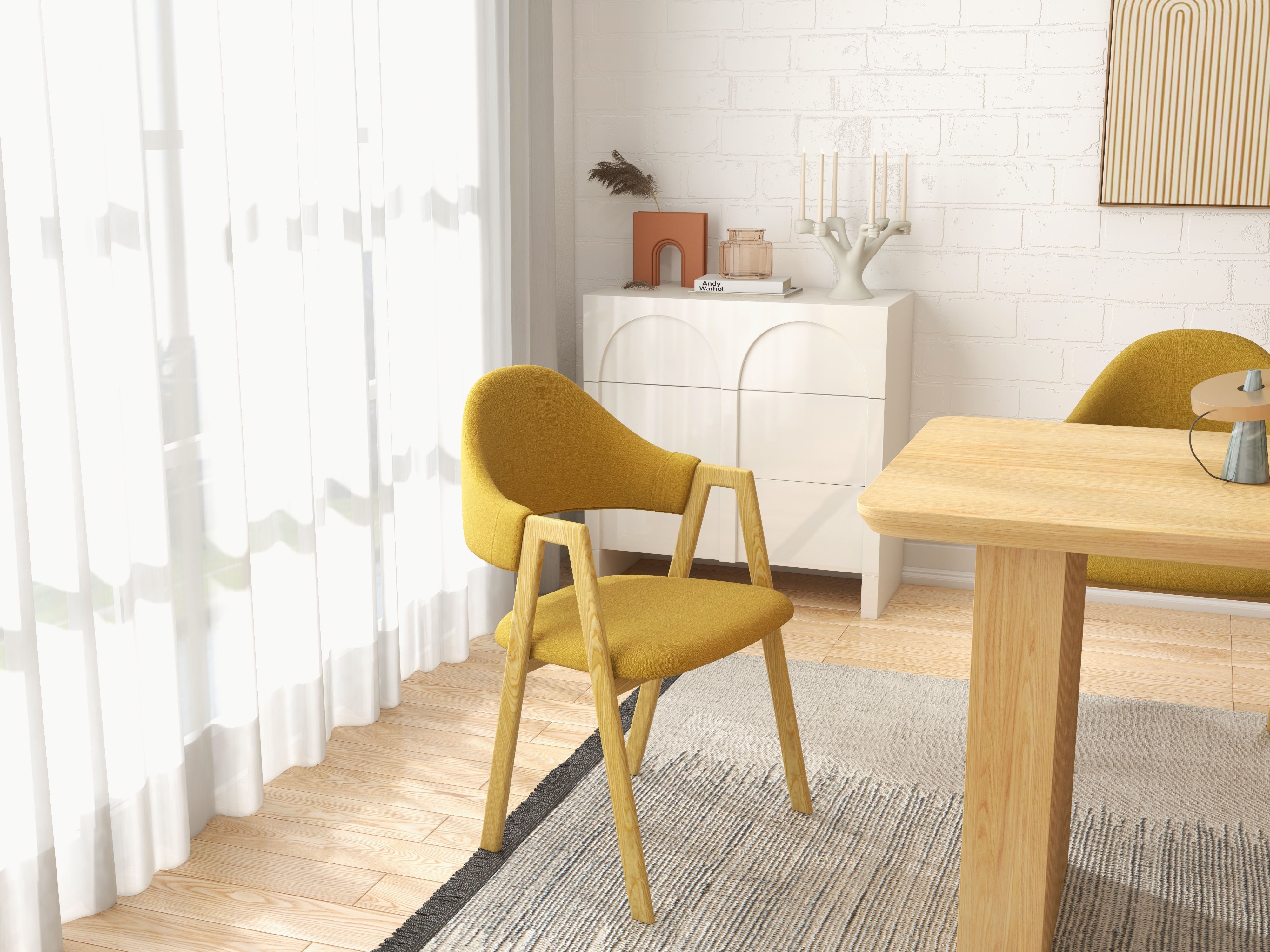 HMR Modern Dining Chairs with Linen Upholstery - Yellow, 2-Pieces