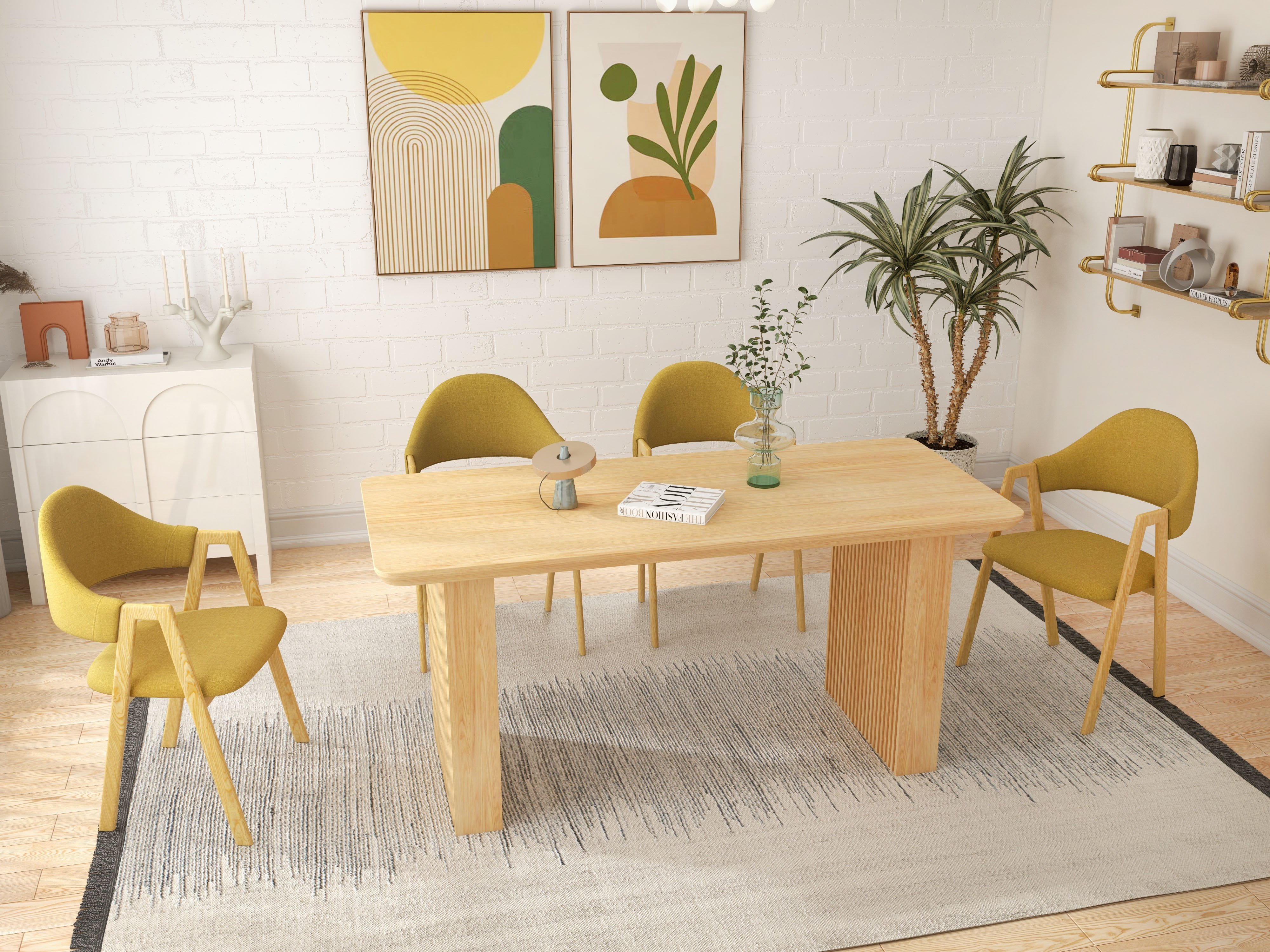 HMR Modern Dining Chairs with Linen Upholstery - Yellow, 2-Pieces